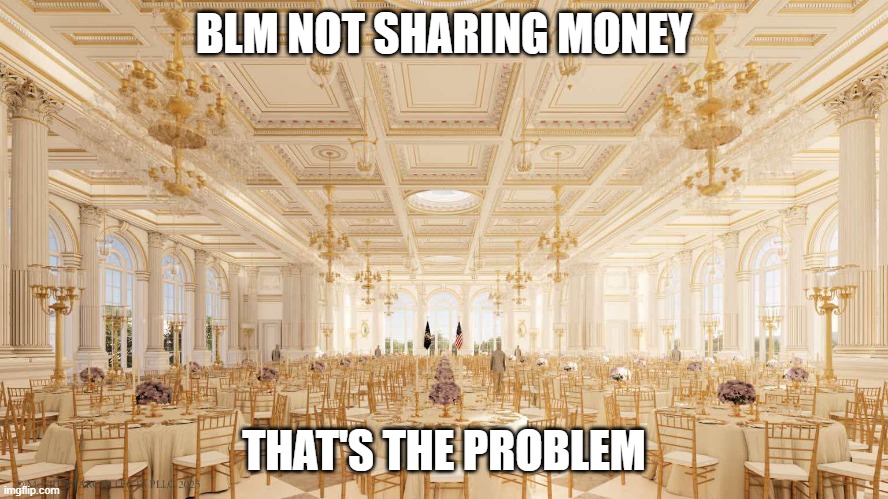 Trump's Ballroom | BLM NOT SHARING MONEY THAT'S THE PROBLEM | image tagged in trump's ballroom | made w/ Imgflip meme maker