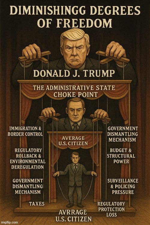 The Shrinking Stage | image tagged in trump,government shutdown,trump bill signing,government corruption | made w/ Imgflip meme maker