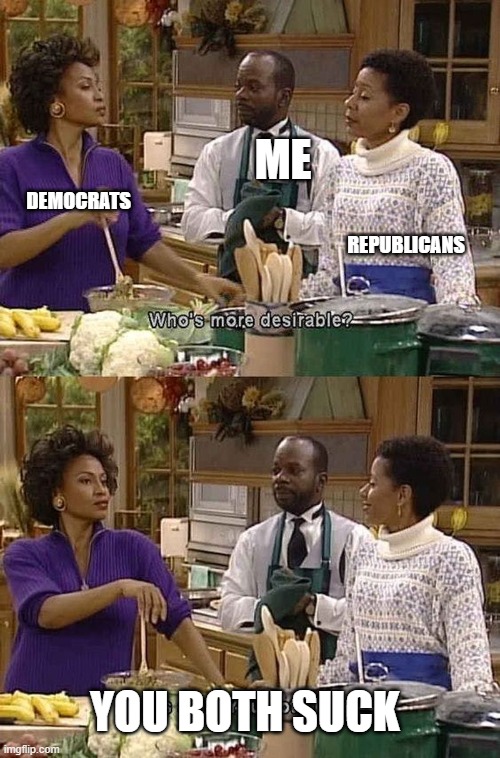 politics | ME; DEMOCRATS; REPUBLICANS; YOU BOTH SUCK | image tagged in it's a tie you both lose | made w/ Imgflip meme maker