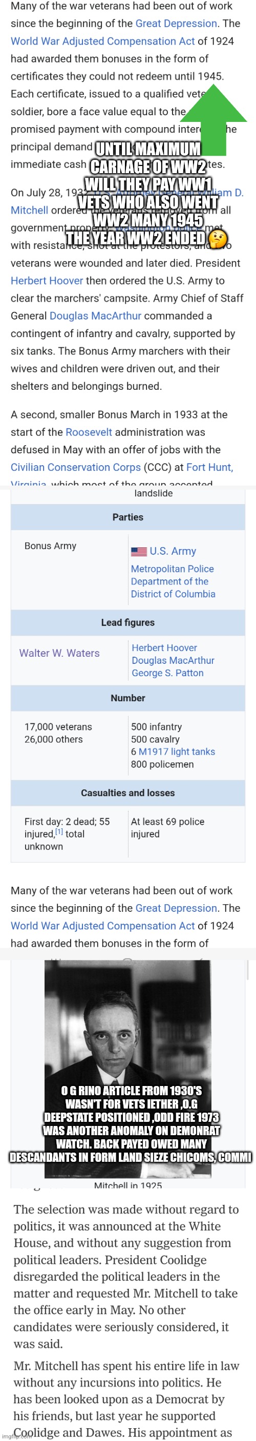 Buckle up possible trillion dollar anomaly cracked, biggest scandal in American history or coincidence? | UNTIL MAXIMUM CARNAGE OF WW2 WILL THEY PAY WW1 VETS WHO ALSO WENT WW2 MANY 1945 THE YEAR WW2 ENDED 🤔; O G RINO ARTICLE FROM 1930'S WASN'T FOR VETS IETHER ,O.G DEEPSTATE POSITIONED ,ODD FIRE 1973 WAS ANOTHER ANOMALY ON DEMONRAT WATCH. BACK PAYED OWED MANY DESCANDANTS IN FORM LAND SIEZE CHICOMS, COMMI | image tagged in code,depression | made w/ Imgflip meme maker
