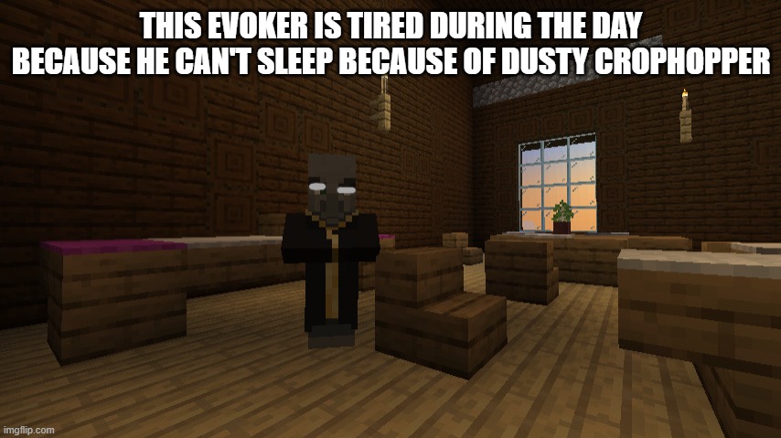 Evoker | THIS EVOKER IS TIRED DURING THE DAY BECAUSE HE CAN'T SLEEP BECAUSE OF DUSTY CROPHOPPER | image tagged in evoker | made w/ Imgflip meme maker