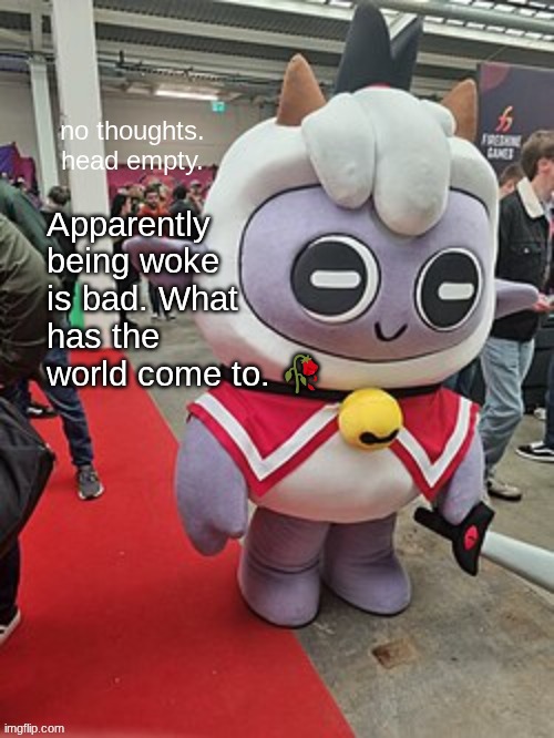 no thoughts. head empty. | Apparently being woke is bad. What has the world come to. 🥀 | image tagged in no thoughts head empty | made w/ Imgflip meme maker