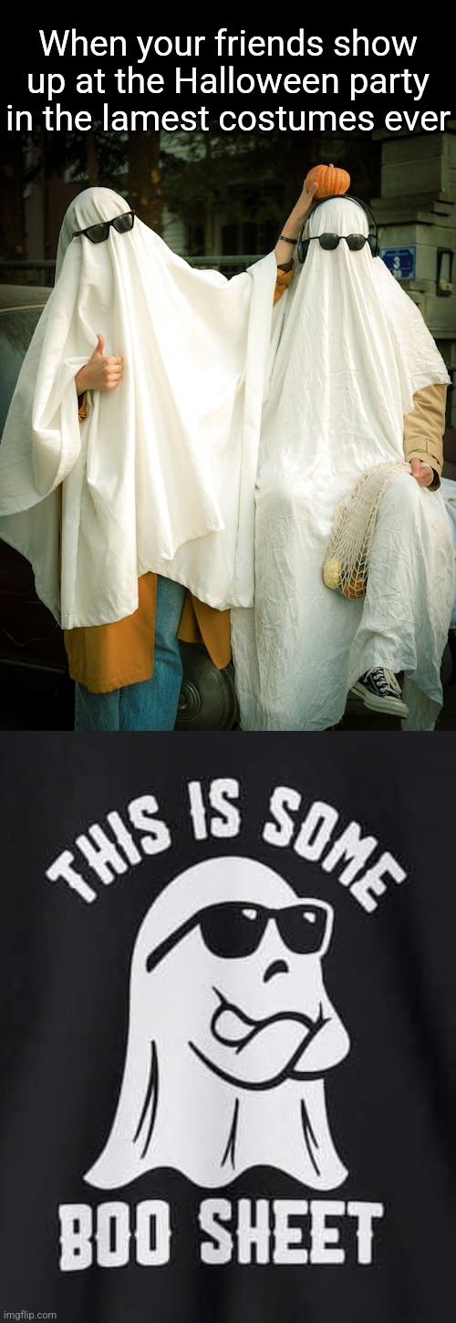 They don't give a sheet | When your friends show up at the Halloween party in the lamest costumes ever | image tagged in ghost,costume,bedsheet,boo,sheet,halloween memes | made w/ Imgflip meme maker