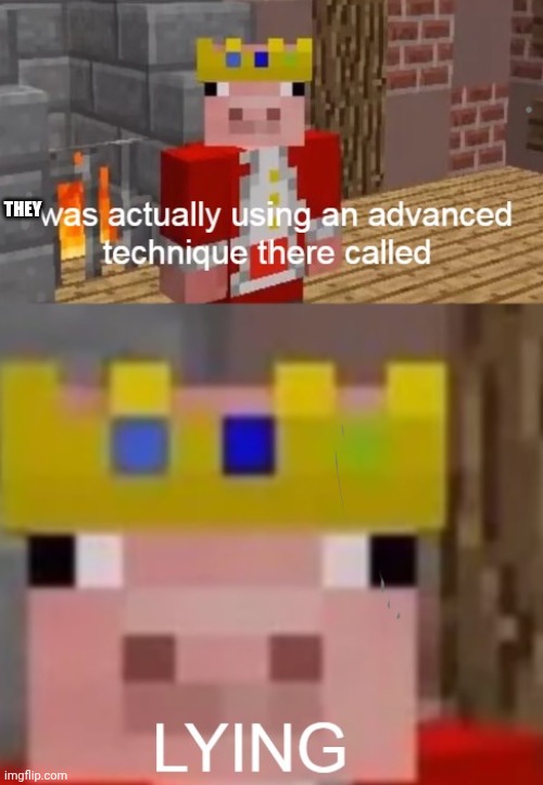 See I was actually using an advanced technique called... LYING | THEY | image tagged in see i was actually using an advanced technique called lying | made w/ Imgflip meme maker