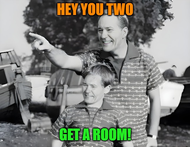 look | HEY YOU TWO GET A ROOM! | image tagged in look | made w/ Imgflip meme maker