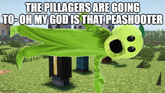 Illagers | THE PILLAGERS ARE GOING TO- OH MY GOD IS THAT PEASHOOTER | image tagged in illagers | made w/ Imgflip meme maker