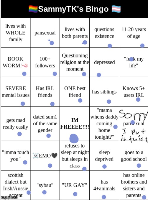 SAMMYTK's BINGO | image tagged in sammytk's bingo | made w/ Imgflip meme maker