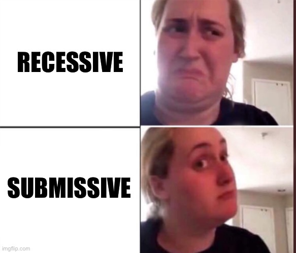 Genetics: Dominant, Recessive and Submissive | RECESSIVE SUBMISSIVE | image tagged in kombucha girl,domination,submission,recess,genetics | made w/ Imgflip meme maker