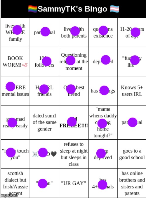 am i tripping out are are there six rows | image tagged in sammytk's bingo | made w/ Imgflip meme maker