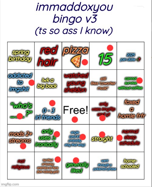 image tagged in immaddoxyou bingo v3 | made w/ Imgflip meme maker