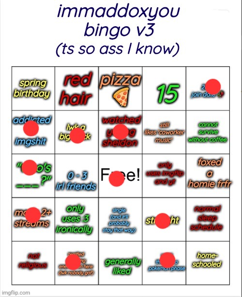 I dunno if I'm generally liked | image tagged in immaddoxyou bingo v3 | made w/ Imgflip meme maker