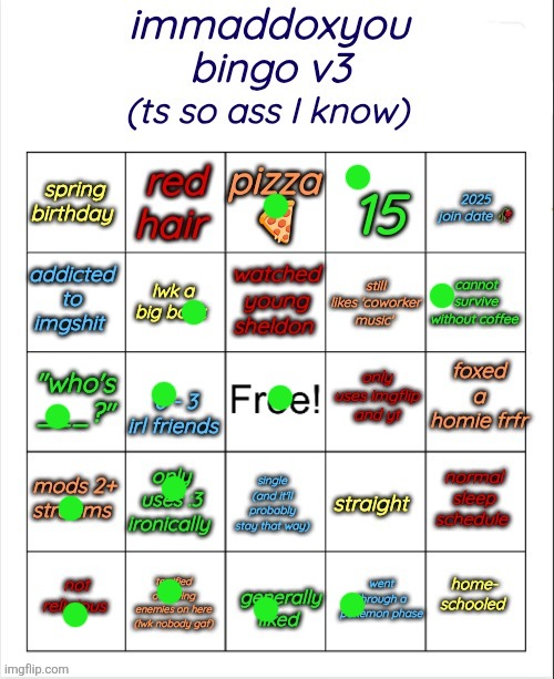 immaddoxyou bingo v3 | image tagged in immaddoxyou bingo v3 | made w/ Imgflip meme maker
