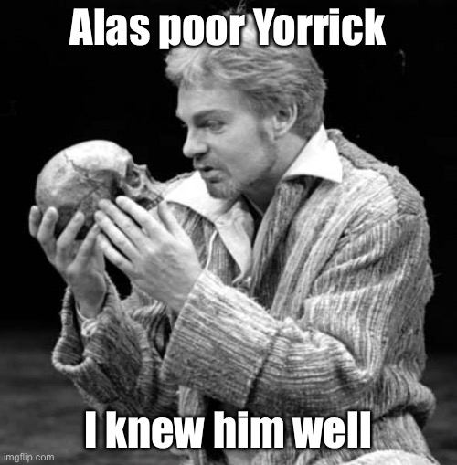Alas poor yorick | Alas poor Yorrick I knew him well | image tagged in alas poor yorick | made w/ Imgflip meme maker