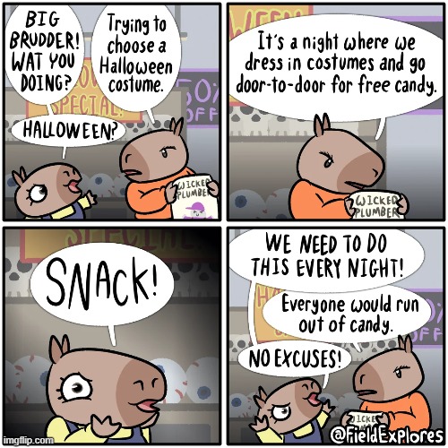 image tagged in capybaras,big brother,halloween,costumes,candy,snacks | made w/ Imgflip meme maker