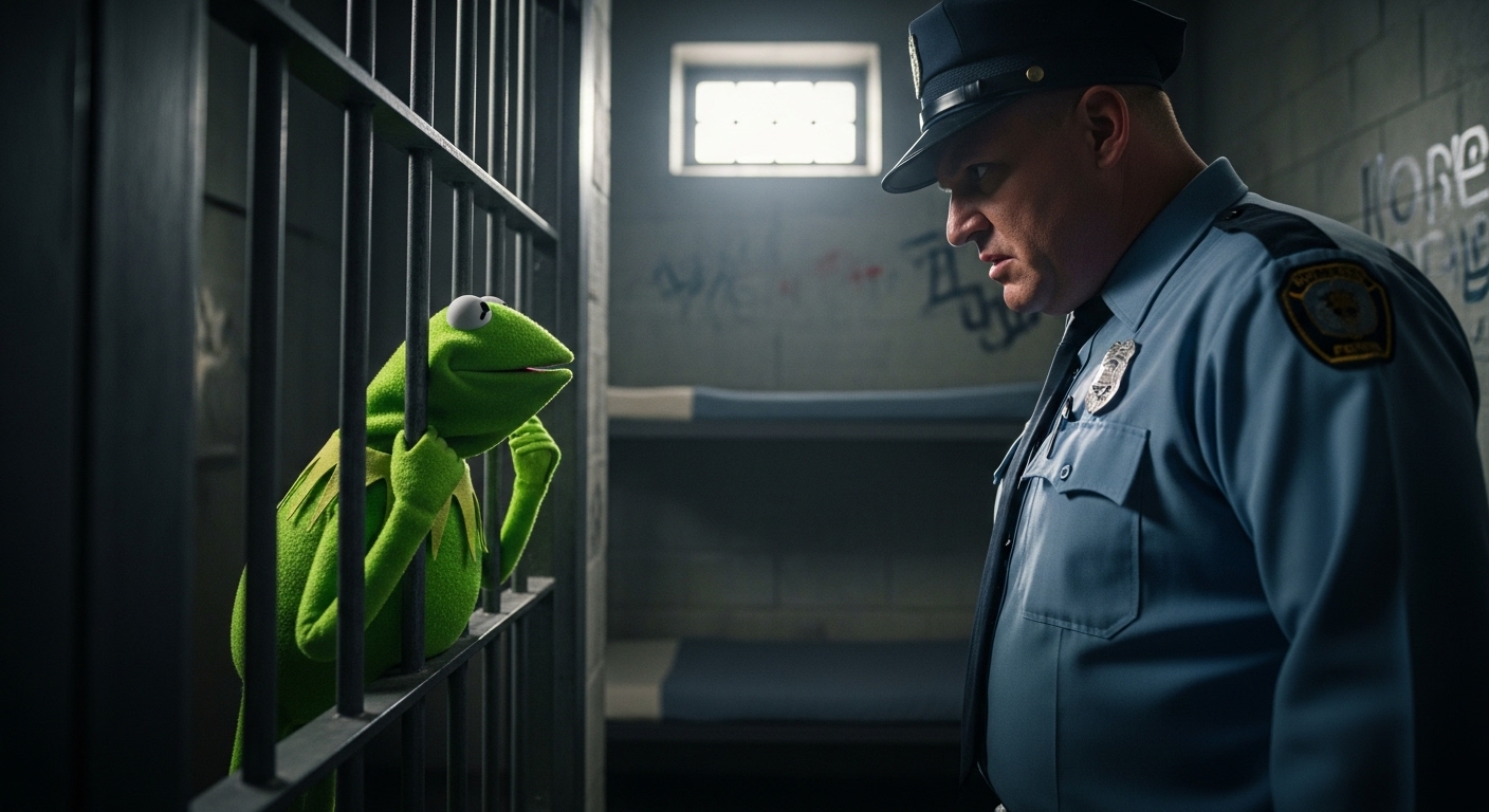 Kermit behind bars Blank Meme Template