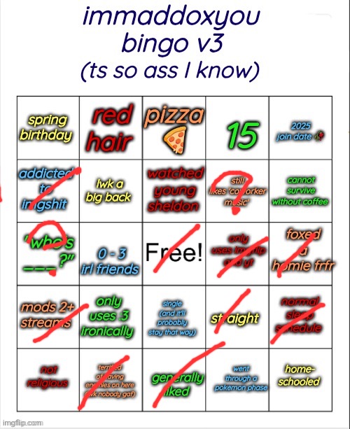 lwk not similar | image tagged in immaddoxyou bingo v3 | made w/ Imgflip meme maker