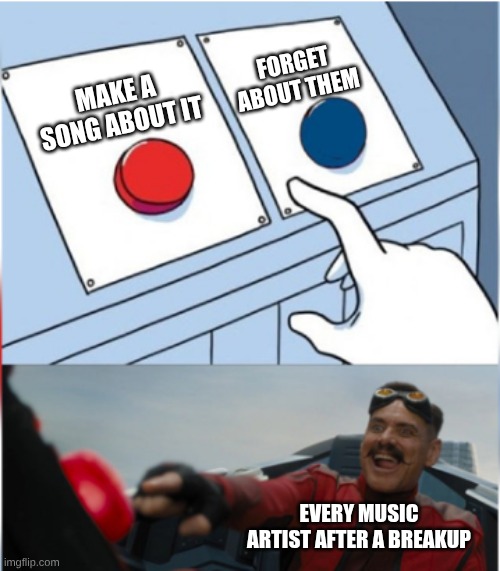 Taylor Swift... | FORGET ABOUT THEM; MAKE A SONG ABOUT IT; EVERY MUSIC ARTIST AFTER A BREAKUP | image tagged in robotnik pressing red button | made w/ Imgflip meme maker