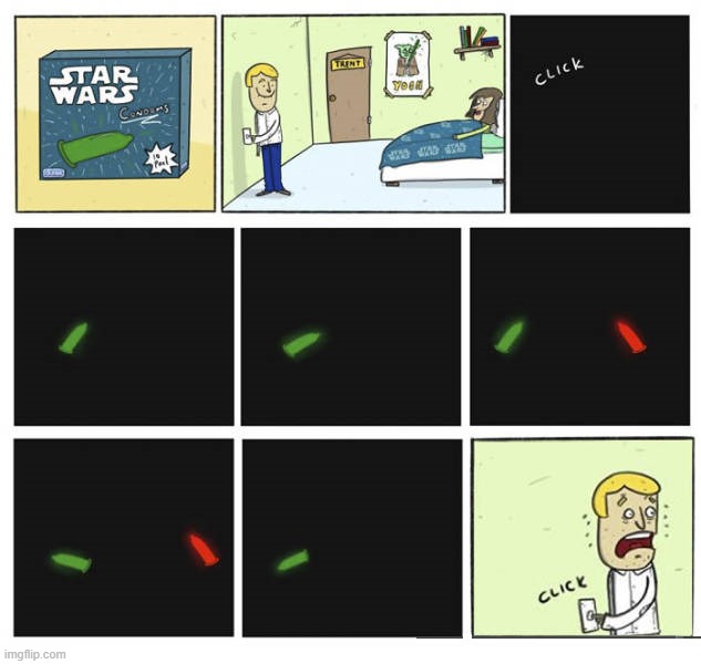 image tagged in comics,star wars,lightsabers,condom,condoms,hold up | made w/ Imgflip meme maker