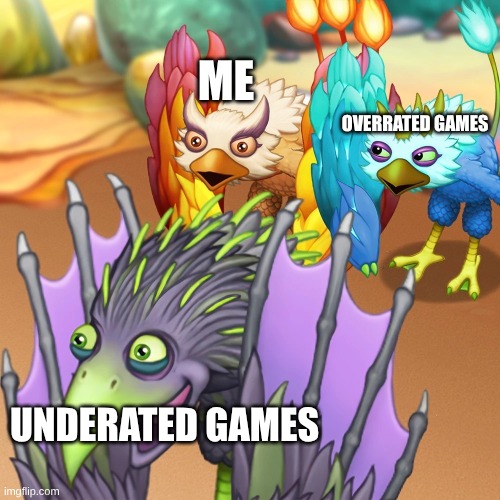 I used to play overrated games, they're getting boring now | ME; OVERRATED GAMES; UNDERATED GAMES | image tagged in distracted glowl | made w/ Imgflip meme maker