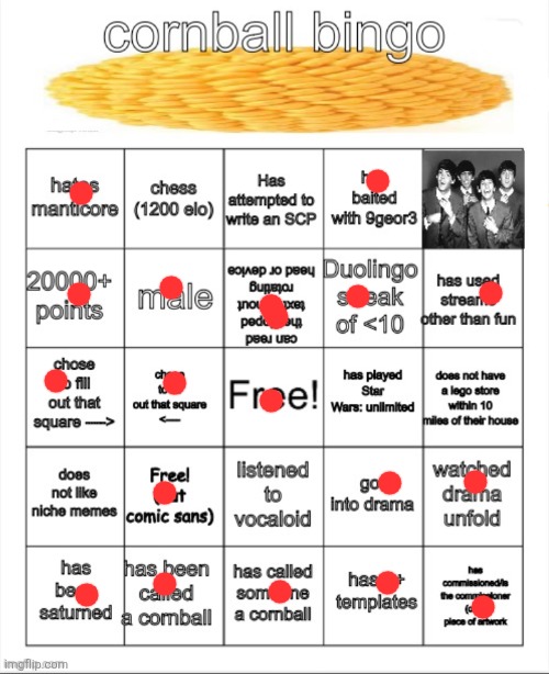 :0 | image tagged in cornball bingo | made w/ Imgflip meme maker