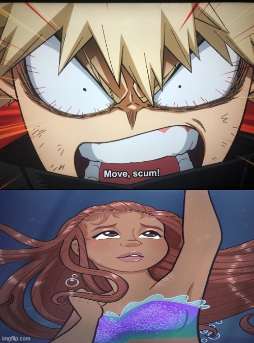 bakugo hates black ariel | image tagged in bakugo hates who,black ariel,the little mermaid,crossover memes,my hero academia,anime memes | made w/ Imgflip meme maker