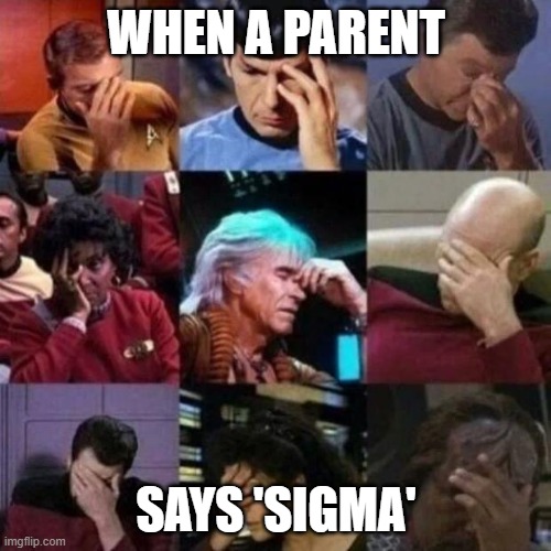 When a parent says 'Sigma' | WHEN A PARENT; SAYS 'SIGMA' | image tagged in star trek face palm | made w/ Imgflip meme maker