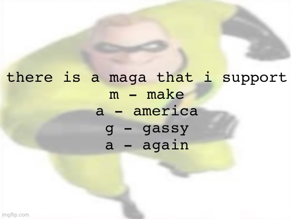 there is a maga that i support
m - make
a - america
g - gassy
a - again | made w/ Imgflip meme maker