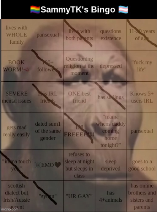 average "depressed" attention seeking twink on instagram type shit | image tagged in sammytk's bingo | made w/ Imgflip meme maker