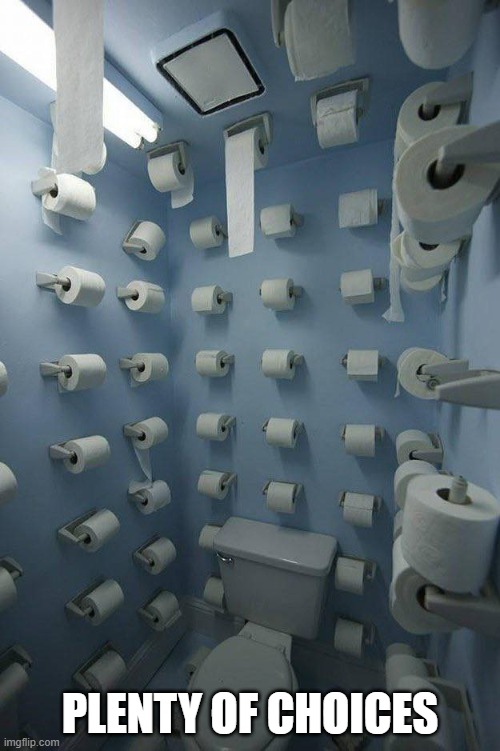 TP Options | PLENTY OF CHOICES | image tagged in funny,memes | made w/ Imgflip meme maker