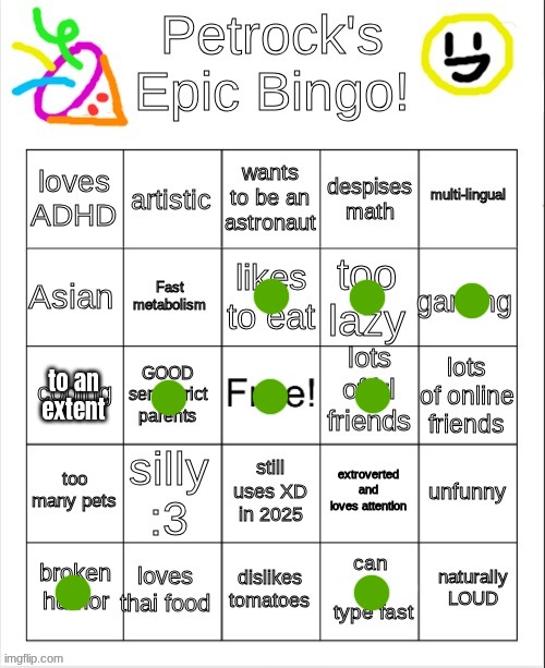 Petrock's Bingo | to an extent | image tagged in petrock's bingo | made w/ Imgflip meme maker