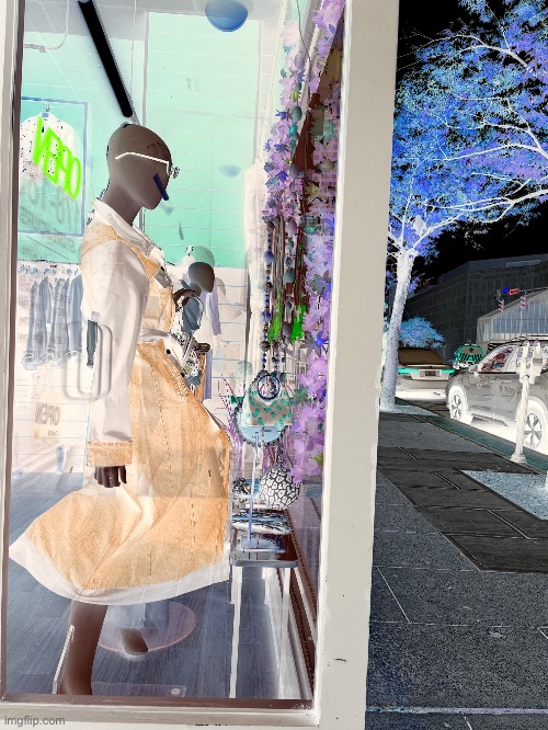 Peachy Keen | image tagged in fashion,window design,unique boutique,crooked,october 2025,brian einersen | made w/ Imgflip meme maker