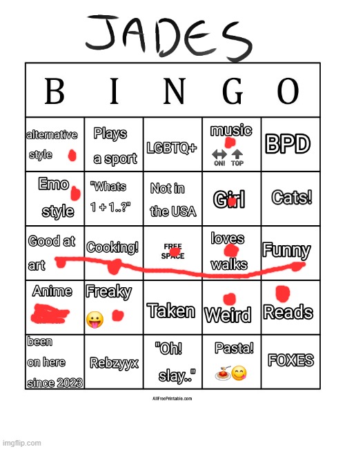 Jade's bingo | image tagged in jade's bingo | made w/ Imgflip meme maker