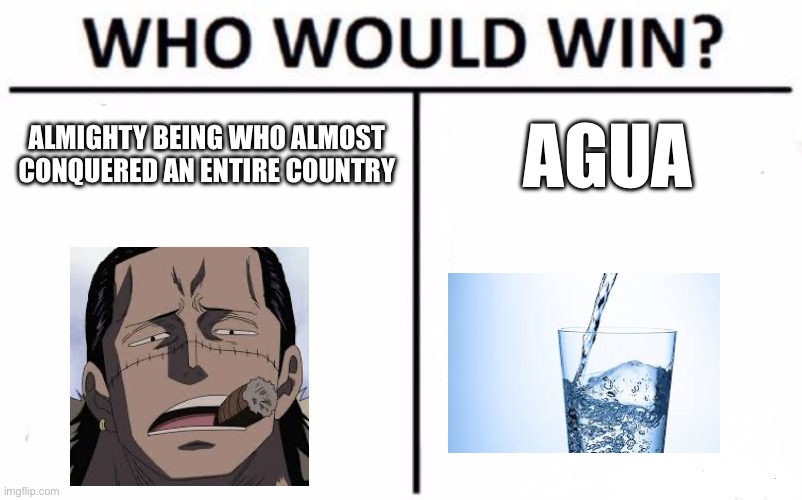 So? | ALMIGHTY BEING WHO ALMOST CONQUERED AN ENTIRE COUNTRY; AGUA | image tagged in memes,who would win | made w/ Imgflip meme maker