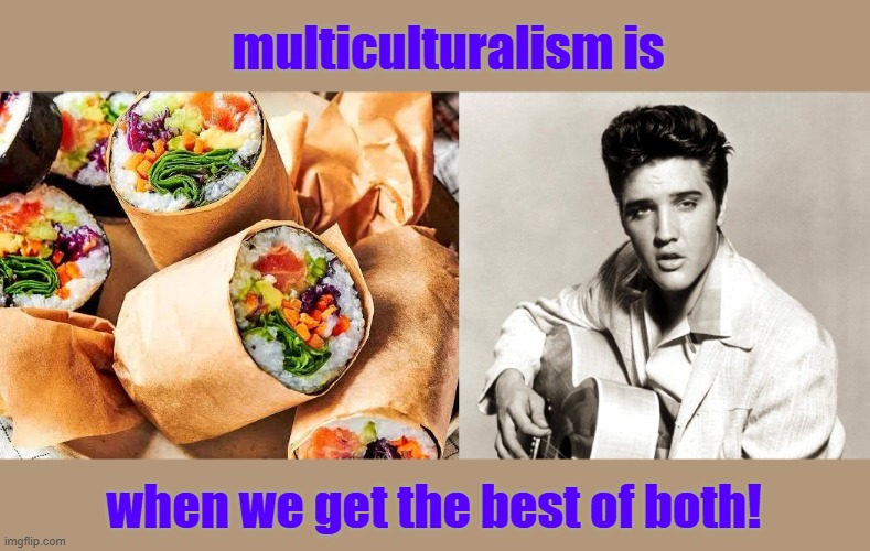 multiculturalism is when we get the best of both! | image tagged in elvis birthday | made w/ Imgflip meme maker