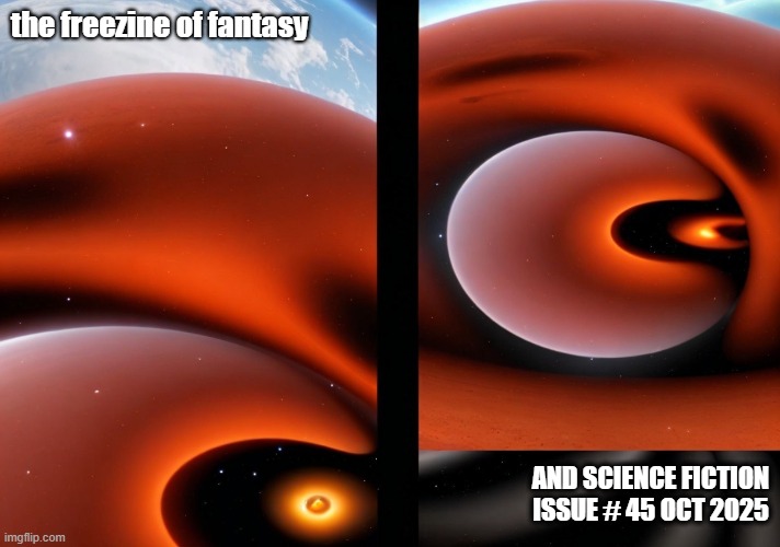 FREEZINE October iSsuE 2025 | the freezine of fantasy; AND SCIENCE FICTION
ISSUE # 45 OCT 2025 | image tagged in fiction,freezine,stories,october,short stories,flash fiction | made w/ Imgflip meme maker