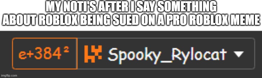 MY NOTI'S AFTER I SAY SOMETHING ABOUT ROBLOX BEING SUED ON A PRO ROBLOX MEME | made w/ Imgflip meme maker