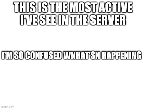 THIS IS THE MOST ACTIVE I'VE SEE IN THE SERVER; I'M SO CONFUSED WNHAT'SN HAPPENING | made w/ Imgflip meme maker