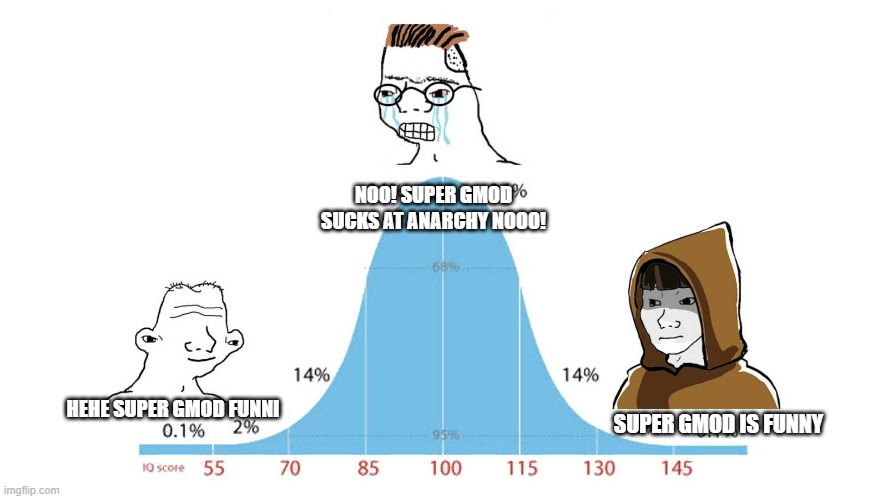 those who know :rose: | NOO! SUPER GMOD SUCKS AT ANARCHY NOOO! SUPER GMOD IS FUNNY; HEHE SUPER GMOD FUNNI | image tagged in gauss wojak,those who know | made w/ Imgflip meme maker