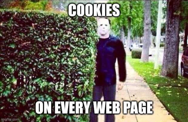 Tech giants are stalkers with big budgets | COOKIES; ON EVERY WEB PAGE | image tagged in stalker steve,michael myers,memes,cookies,tech billionaires,websites | made w/ Imgflip meme maker