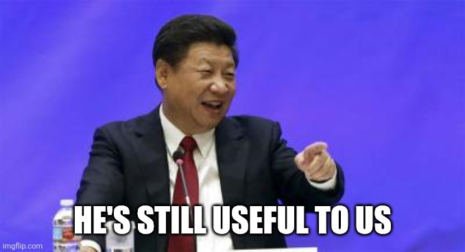 Xi Jinping Laughing | HE'S STILL USEFUL TO US | image tagged in xi jinping laughing | made w/ Imgflip meme maker