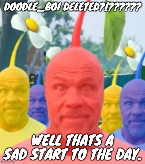 he was one of my friends :( | DOODLE_BOI DELETED?!?????? WELL THATS A SAD START TO THE DAY. | made w/ Imgflip meme maker