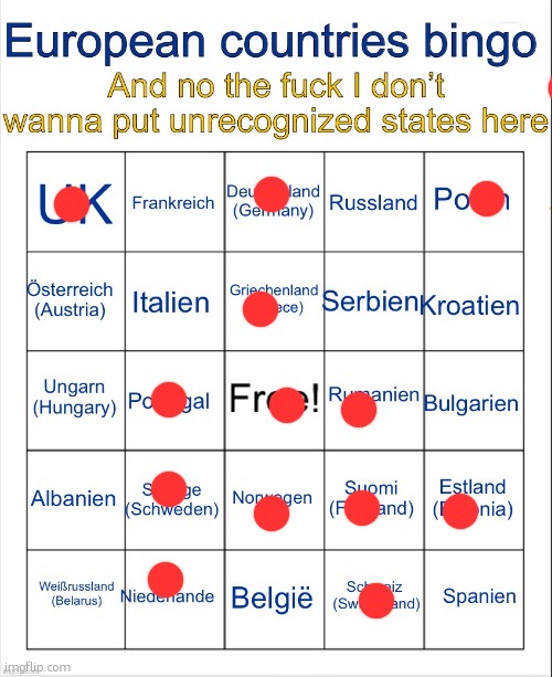 i just put the countries i like | image tagged in european countries bingo | made w/ Imgflip meme maker