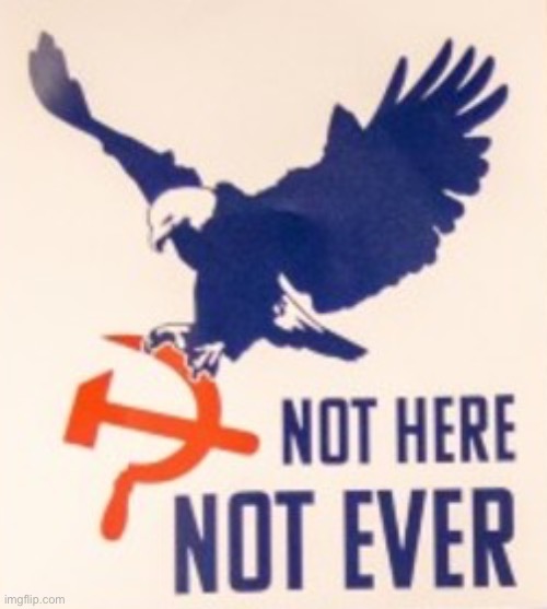 Not here not ever American anti communist propaganda | image tagged in communism,propaganda,america | made w/ Imgflip meme maker
