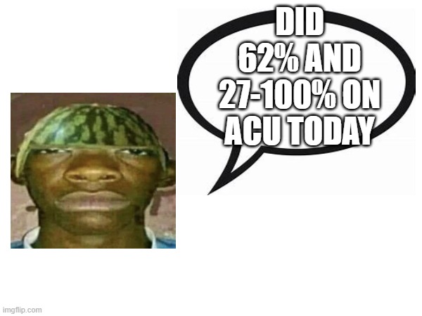 introvertedgeometrydashers announcement template | DID 62% AND 27-100% ON ACU TODAY | image tagged in introvertedgeometrydashers announcement template | made w/ Imgflip meme maker