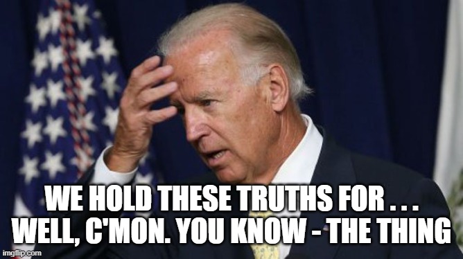 Joe Biden worries | WE HOLD THESE TRUTHS FOR . . .
WELL, C'MON. YOU KNOW - THE THING | image tagged in joe biden worries | made w/ Imgflip meme maker