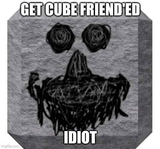 GET CUBE FRIEND'ED IDIOT | image tagged in lazy cube friend | made w/ Imgflip meme maker