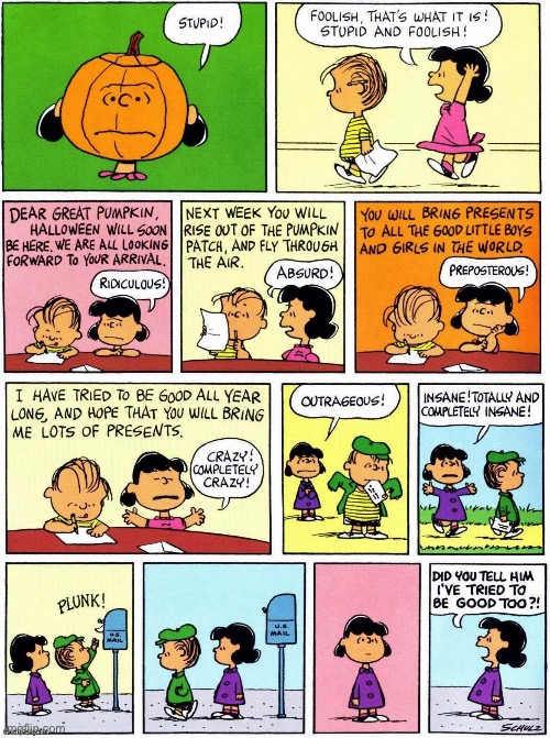 Peanuts | image tagged in comics,peanuts,the great pumpkin,mailbox,linus,lucy | made w/ Imgflip meme maker