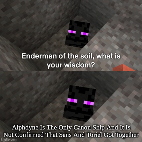 give it up for enderman of the soil | Alphdyne Is The Only Canon Ship And It Is Not Confirmed That Sans And Toriel Got Together | image tagged in enderman of the soil | made w/ Imgflip meme maker