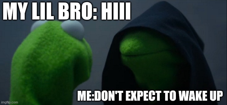 Evil Kermit | MY LIL BRO: HIII; ME:DON'T EXPECT TO WAKE UP | image tagged in memes,evil kermit | made w/ Imgflip meme maker