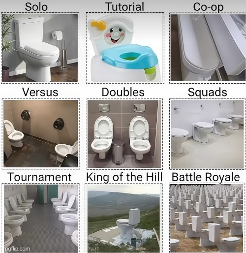 Toilet gamemodes | image tagged in funny,memes,funny memes,gaming,toilet | made w/ Imgflip meme maker